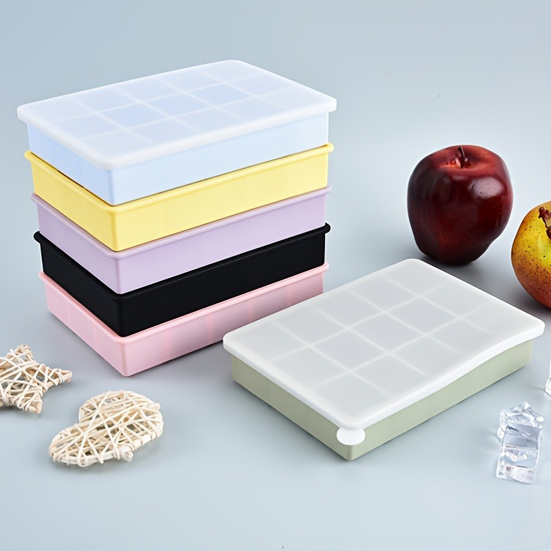 Baby Products Cream - 15個取りシリコン製アイスキューブトレイ（蓋付き）、食品グレードのキューブアイスモールド、家庭用製氷ボックス、ベビーフードゼリーポプシクルモールド