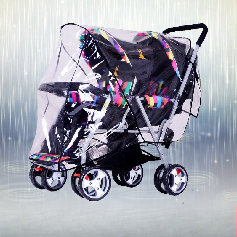 Stroller Rain Cover - ツインベビーカー用レインカバー ダブルシート 防風ベビーカーカバー フロント・リア