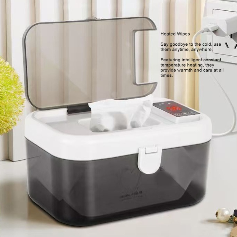 Baby Wipe Warmer - 白いベビーおしりふきウォーマー、上部加熱式ディスペンサー、夜間ライト付き、80枚収納可能、スプリング式