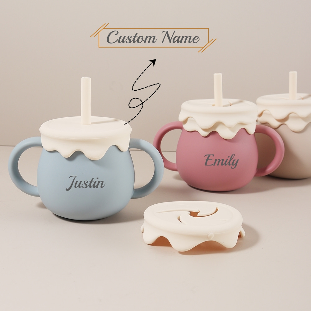 Baby Products Cream - パーソナライズされた280mlベビーカップ - 3 in 1シリコンスナックカップ、シッピーカップ、漏れ防止、アイスクリーム型、カスタムネーム