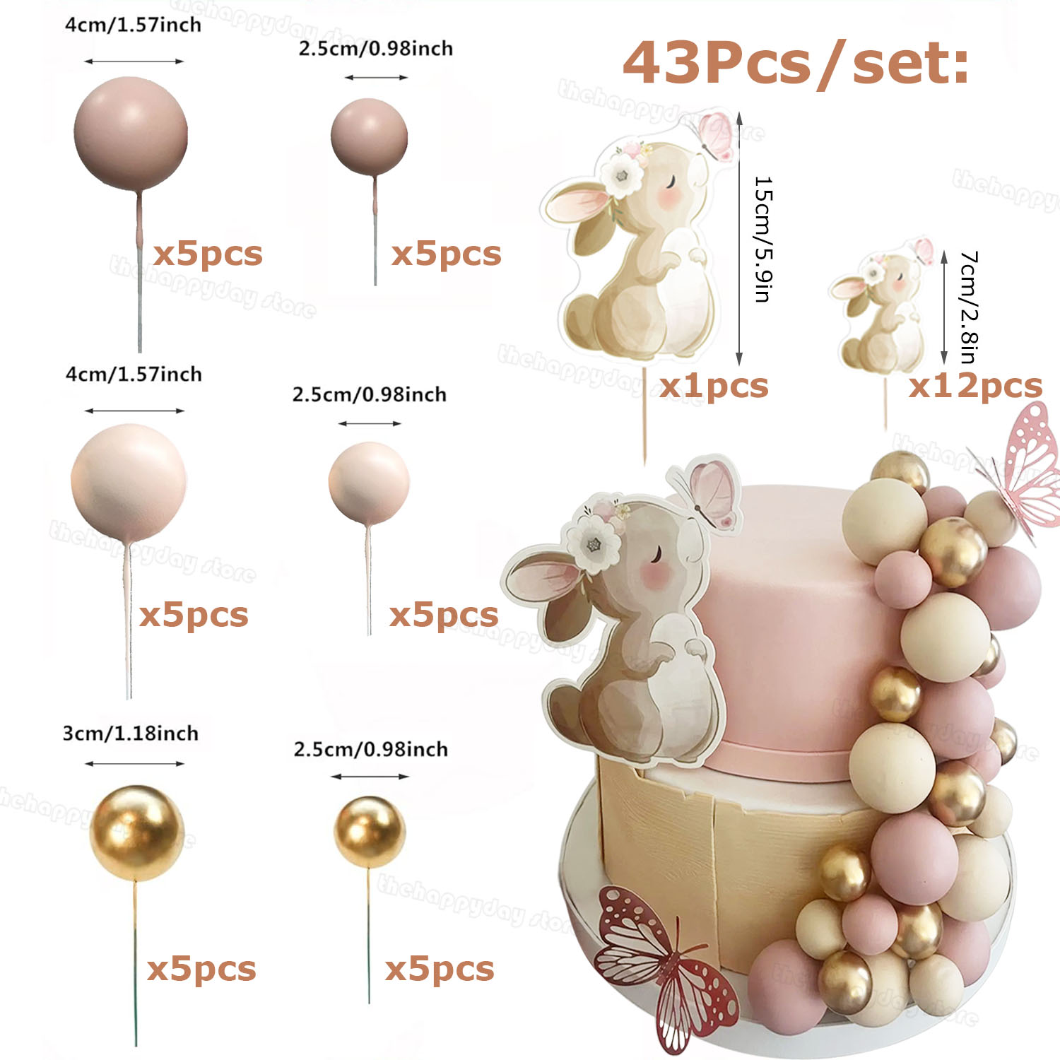 1 セットバニークリームゴールドボールケーキトッパー蝶ウサギ - Baby Products Moisturizer のレビューと価格