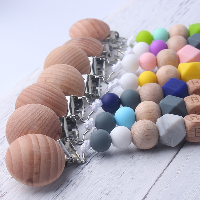 木製&シリコンビーズ付きベビーおしゃぶりクリップ、パーソナラ - Baby Teethers のレビューと価格